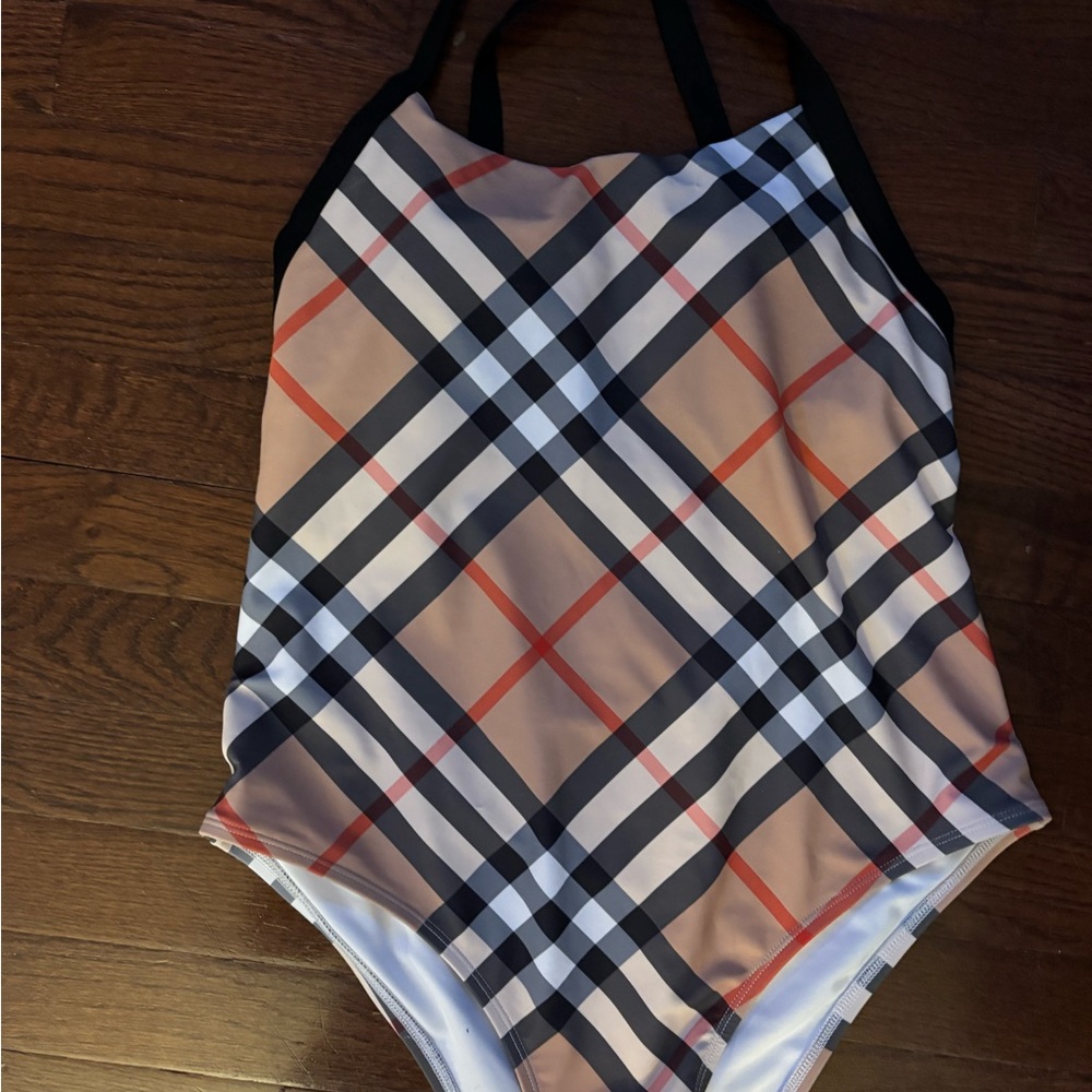 Burberry Black and White One Piece Swimsuit with Iconic Check